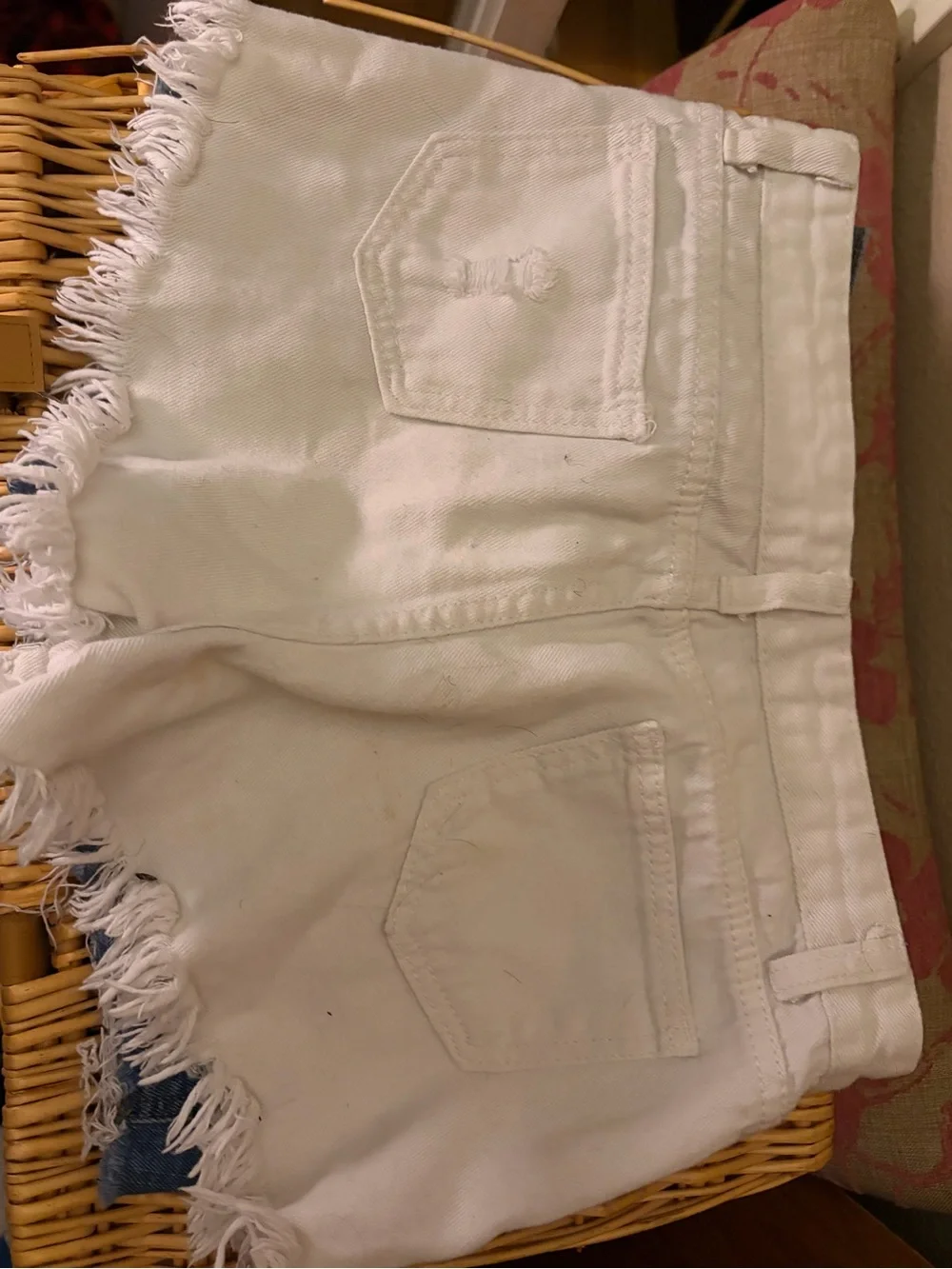 Frayed Button-Front White Denim Shorts